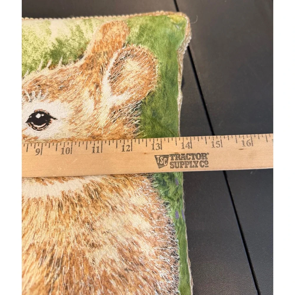 Pier 1 Imports‎ Throw Pillow Green Embroidered Bunny Rabbit Plaid 14 x 14 Spring